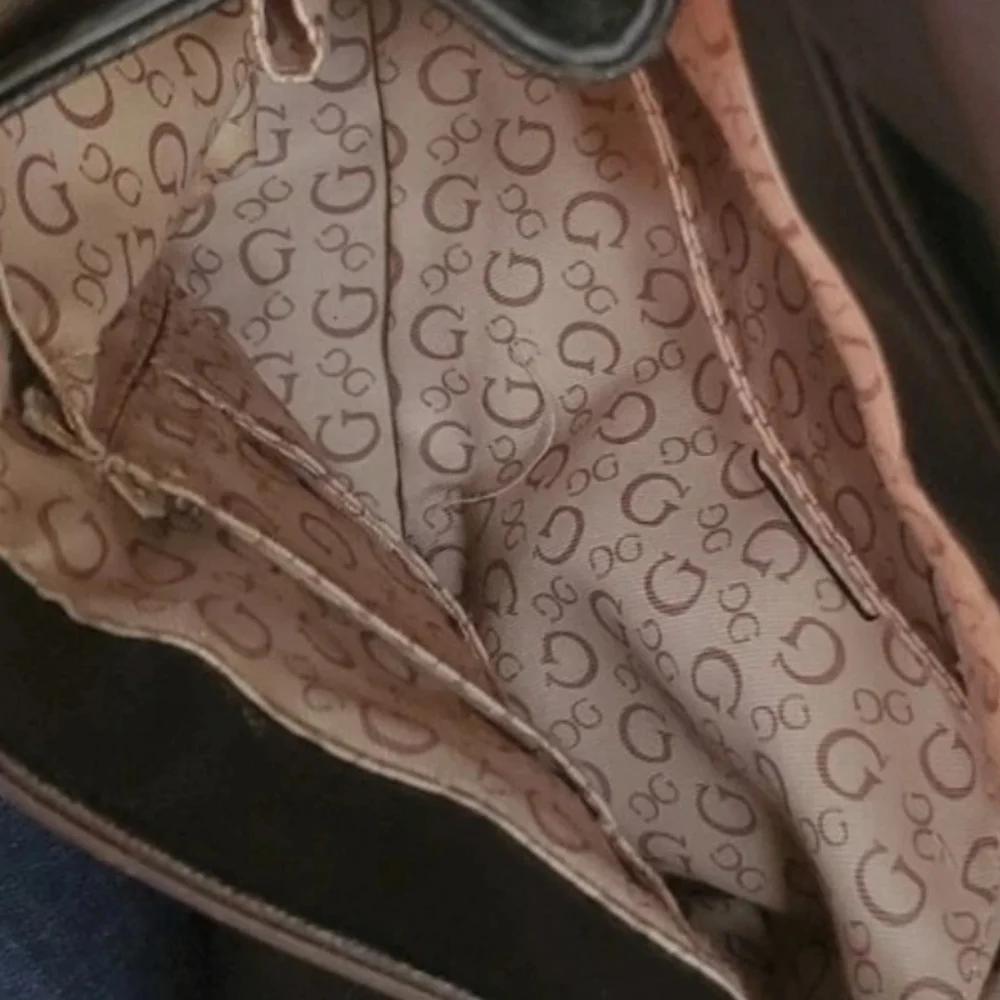 GUESS Black Faux Leather Rhinestone Flower Charm Shoulder Bag